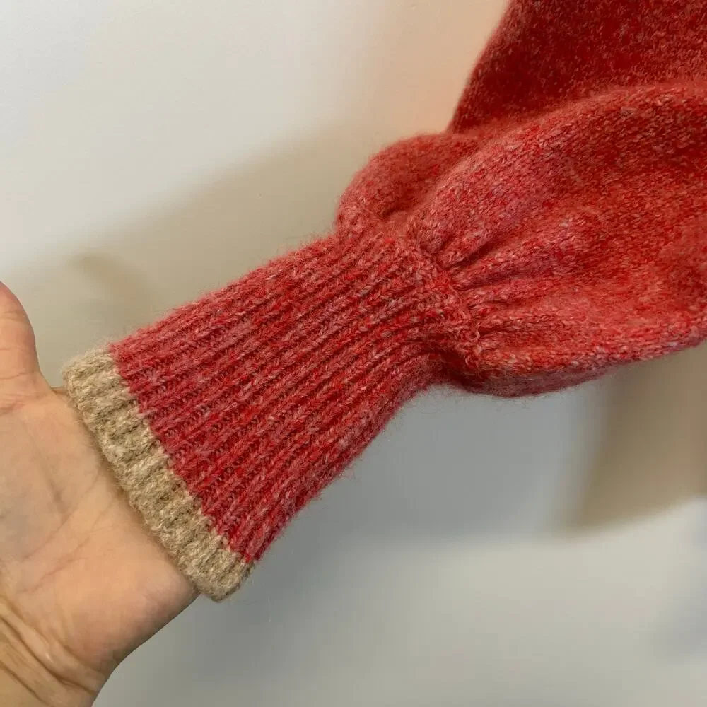 Joie Bodie V Neck Ruffle Sleeve Sweater Size Red Ponciana Cozy Feminine Chic - Picture 7 of 9